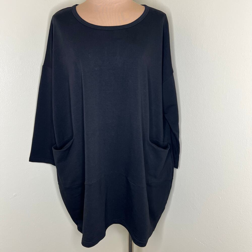 Mordenmiss Tunic Top Large Womens Pockets Black Drop Shoulder Oversized Classic